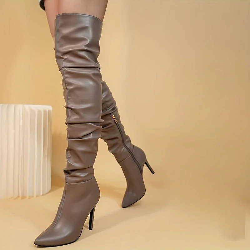 Overknee Stiefel Damen | Spitze Zehenform mit Seitlichem Reißverschluss