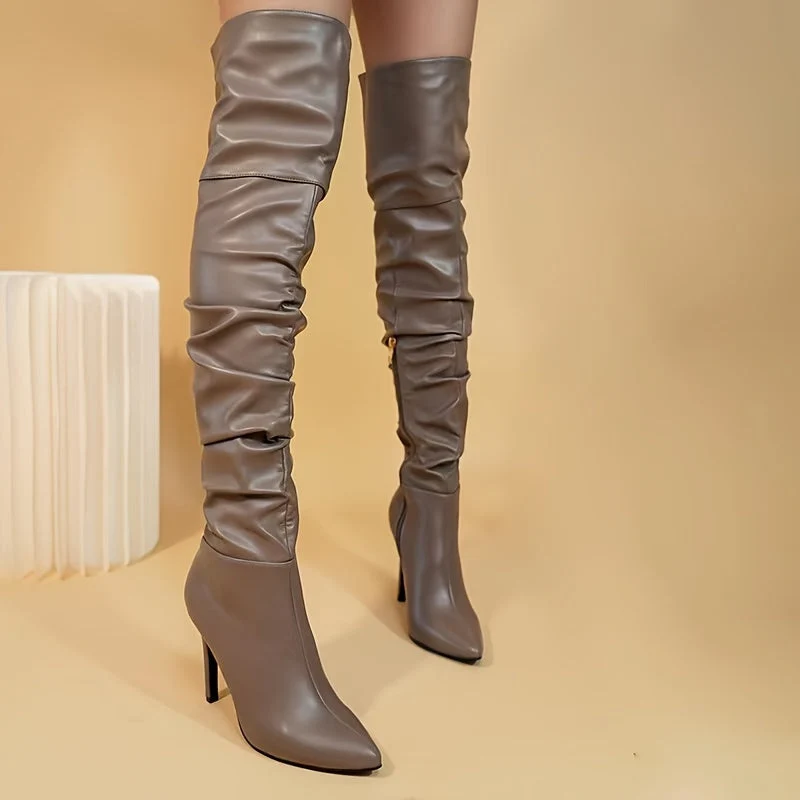 Overknee Stiefel Damen | Spitze Zehenform mit Seitlichem Reißverschluss