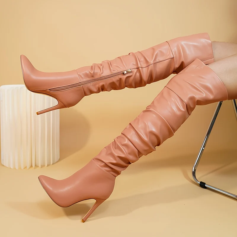 Overknee Stiefel Damen | Spitze Zehenform mit Seitlichem Reißverschluss