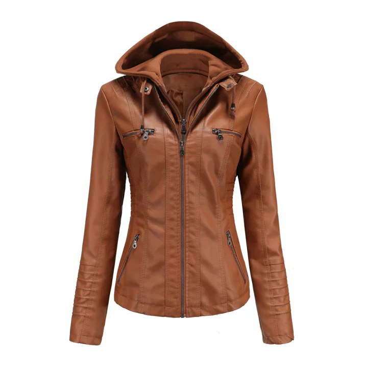Bikerjacke Damen Mit Kapuze | Langarm und Reißverschluss