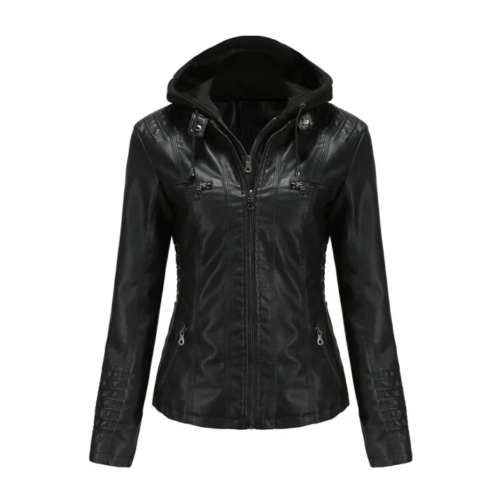 Bikerjacke Damen Mit Kapuze | Langarm und Reißverschluss