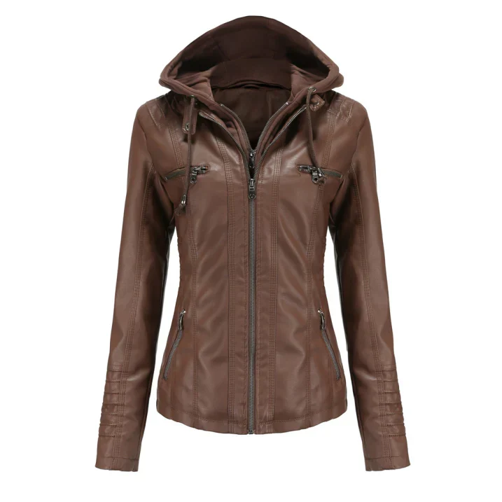 Bikerjacke Damen Mit Kapuze | Langarm und Reißverschluss