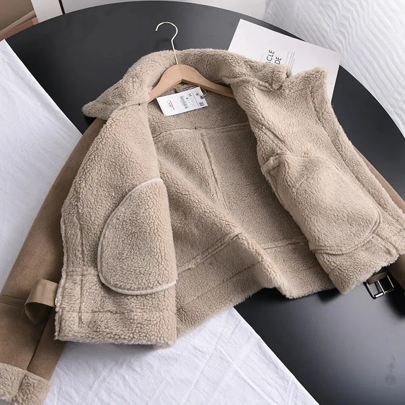 Bikerjacke Damen | Kurzschnitt mit Kragen und Reißverschluss
