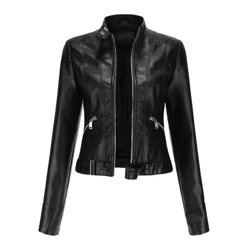 Bikerjacke Damen | Kurz mit Reißverschluss und Seitentaschen
