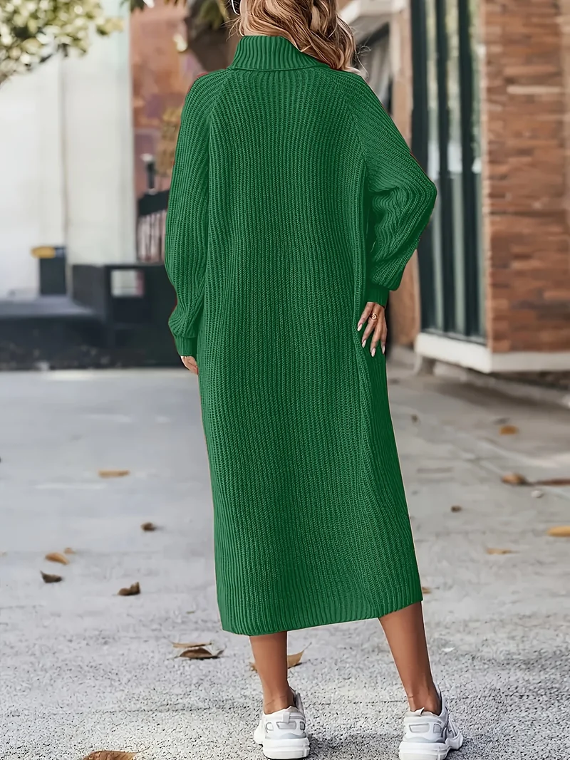 Damen Strickkleid Rollkragen | Langarm und Midi-Länge