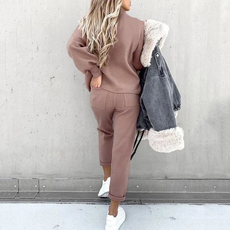 Damen Zweiteiler Set | Freizeitanzug mit Pullover und Hose