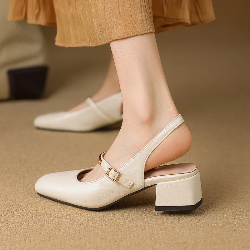 Damen Dirndl Schuhe | Klassische Slingback-Schuhe mit Blockabsatz