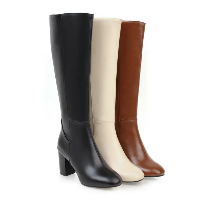 Damen Stiefel | Klassische hohe Stiefel mit Blockabsatz