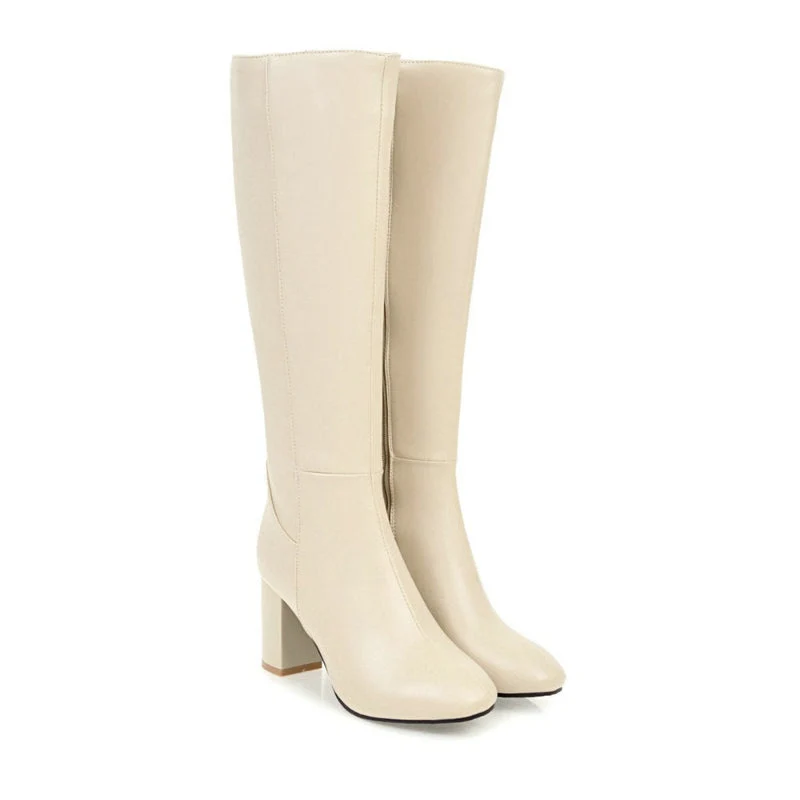 Damen Stiefel | Klassische hohe Stiefel mit Blockabsatz