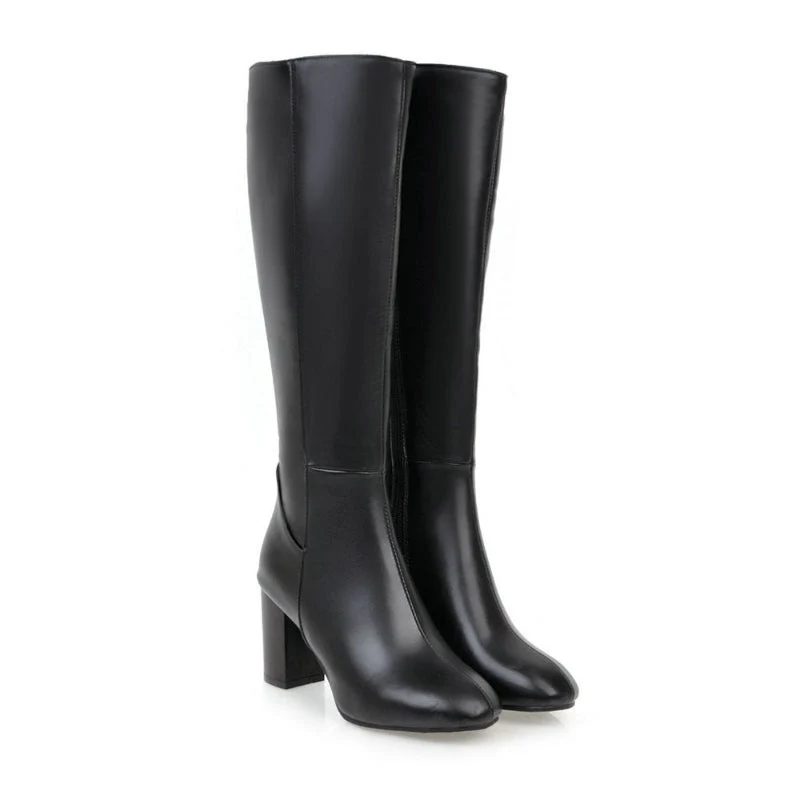 Damen Stiefel | Klassische hohe Stiefel mit Blockabsatz
