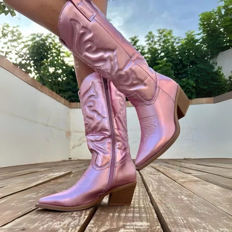 Damen Stiefel | Cowboy Stiefel mit spitzer Zehenform und Absatz