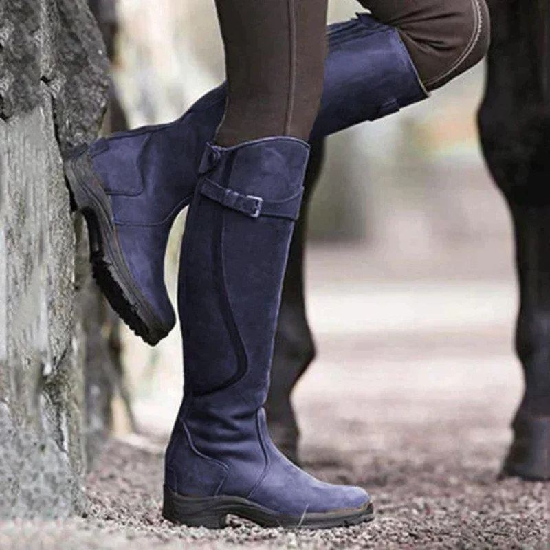 Damen Winter Stiefel | Kniehoch Reitstil mit Schnalle