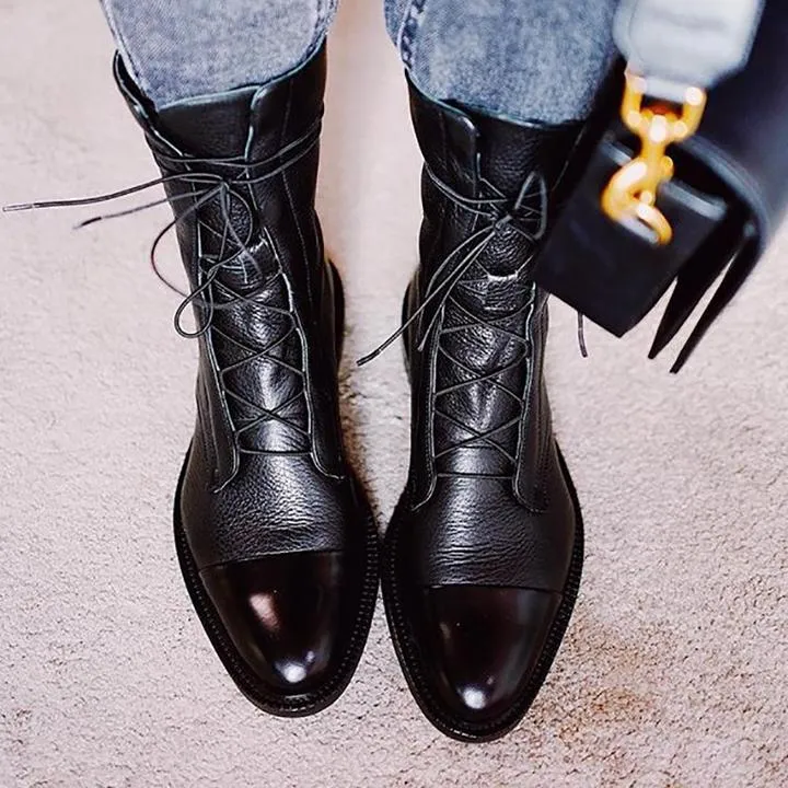 Stiefelette Damen Absatz Warm | Elegant Schnürung