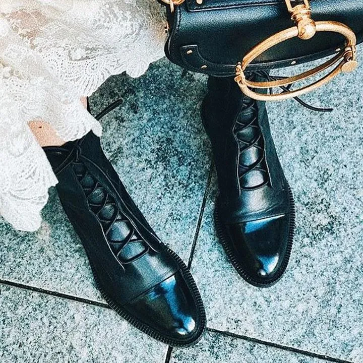 Stiefelette Damen Absatz Warm | Elegant Schnürung
