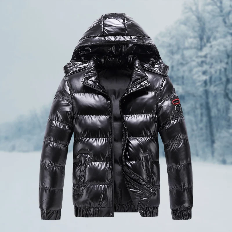Herren Winterjacke | Glänzende Steppjacke Mit Kapuze