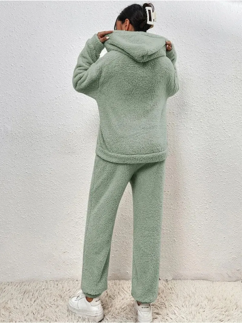 Damen Gemütlicher Teddy Hausanzug | Zweiteilig Warm