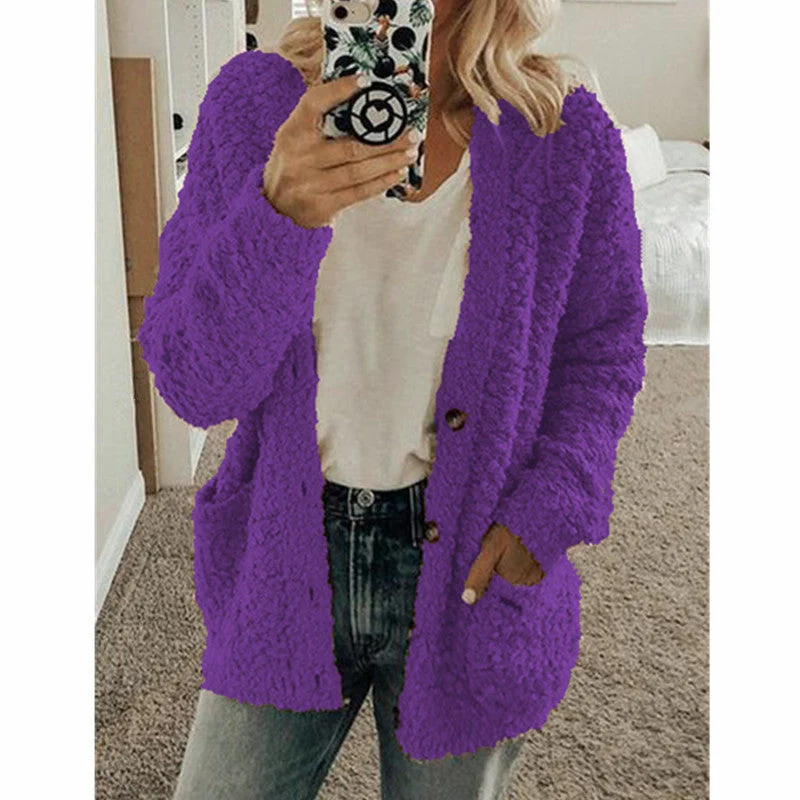 Teddy Damen Fleecejacke Mit Kapuze | Flauschiger Wintermantel