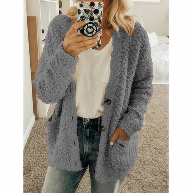 Teddy Damen Fleecejacke Mit Kapuze | Flauschiger Wintermantel