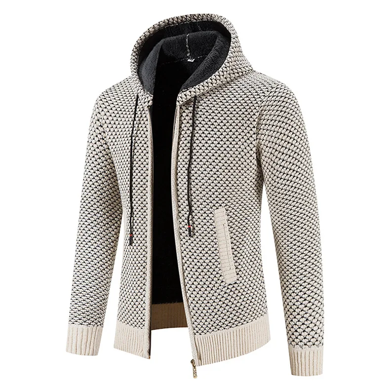 Gefütterte Herren Strickjacke Mit Kapuze | Winterjacke Mit Reißverschluss