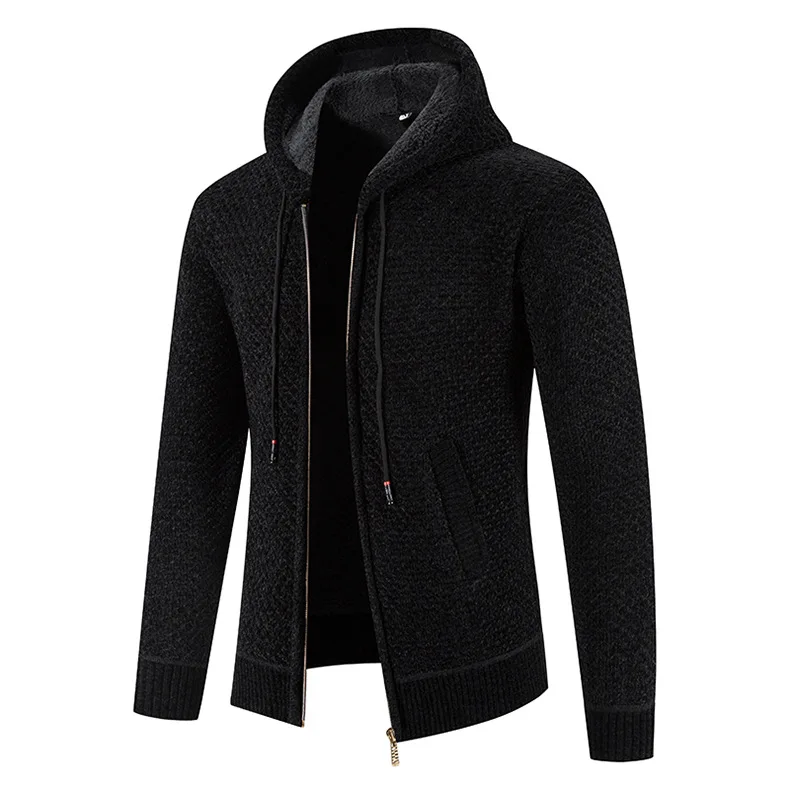 Gefütterte Herren Strickjacke Mit Kapuze | Winterjacke Mit Reißverschluss