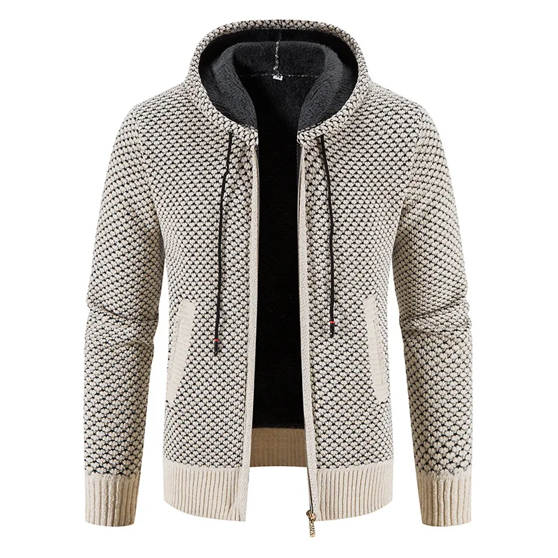 Gefütterte Herren Strickjacke Mit Kapuze | Winterjacke Mit Reißverschluss