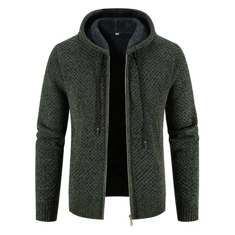 Gefütterte Herren Strickjacke Mit Kapuze | Winterjacke Mit Reißverschluss