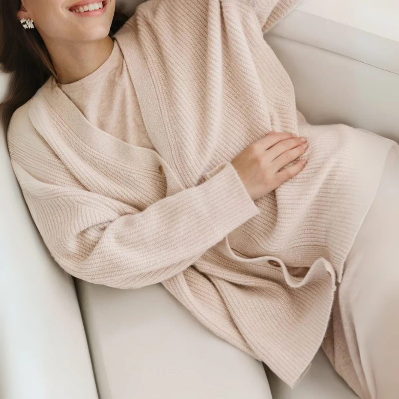 Strickjacke Damen Oversize Gerippt | Locker Lang