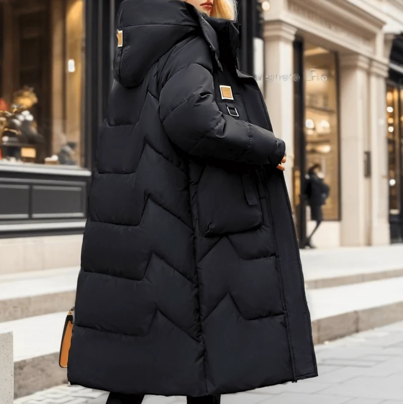 Lange Daunenjacke Für Damen | Gefütterte Pufferjacke Mit Kapuze