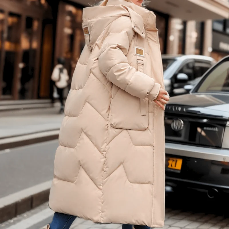 Lange Daunenjacke Für Damen | Gefütterte Pufferjacke Mit Kapuze