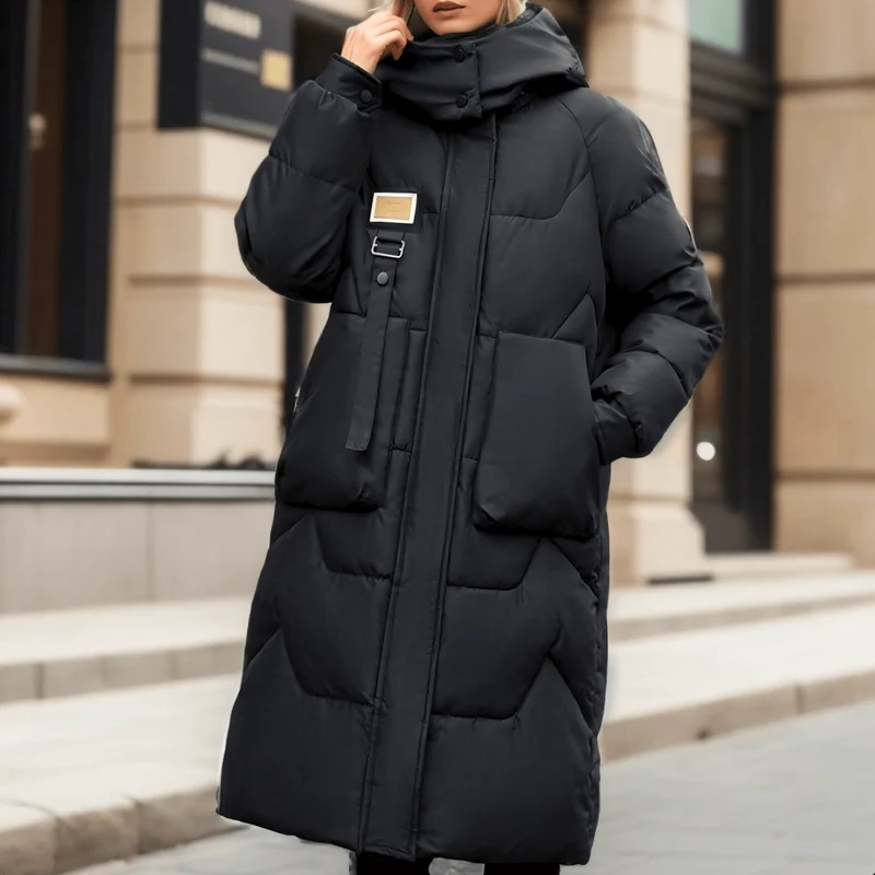 Lange Daunenjacke Für Damen | Gefütterte Pufferjacke Mit Kapuze