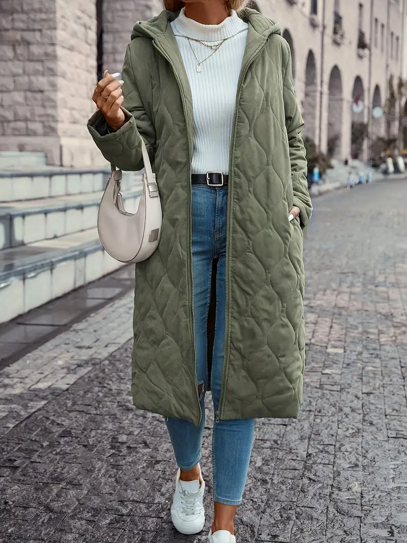 Daunenjacke Damen Lang Mit Kapuze | Gepolstertes Design