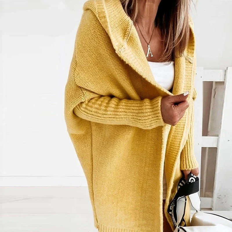 Damen Strickjacke Long Cardigan | Oversized Mit Kapuze