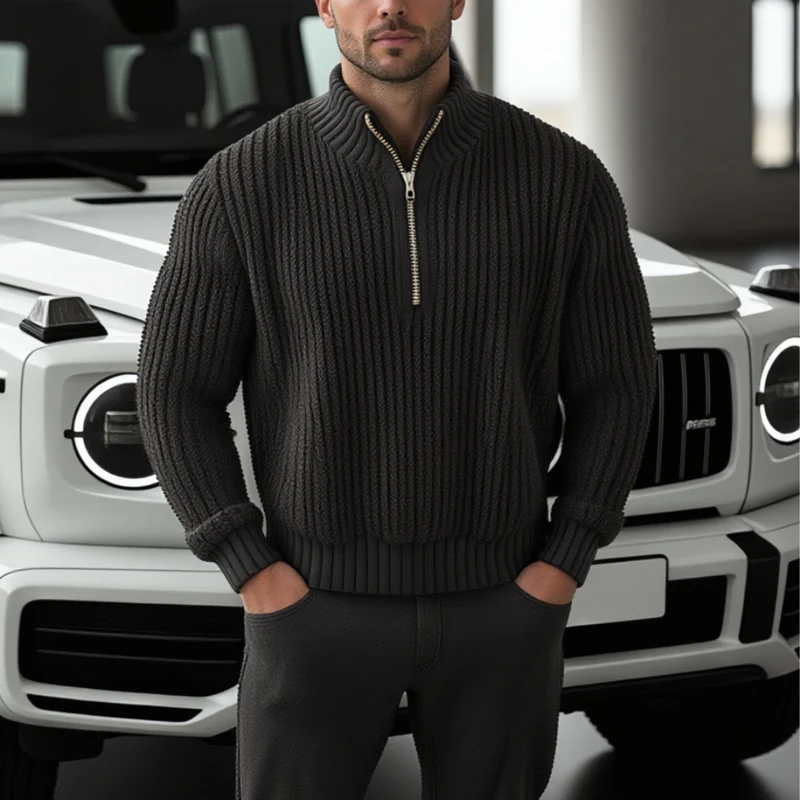 Pullover Mit Geripptem Perkins-Kragen Und Reissverschluss