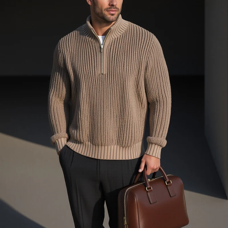Pullover Mit Geripptem Perkins-Kragen Und Reissverschluss