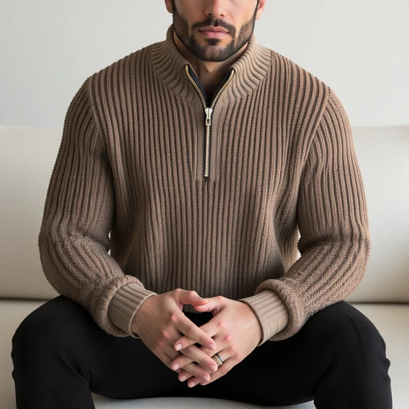 Pullover Mit Geripptem Perkins-Kragen Und Reissverschluss