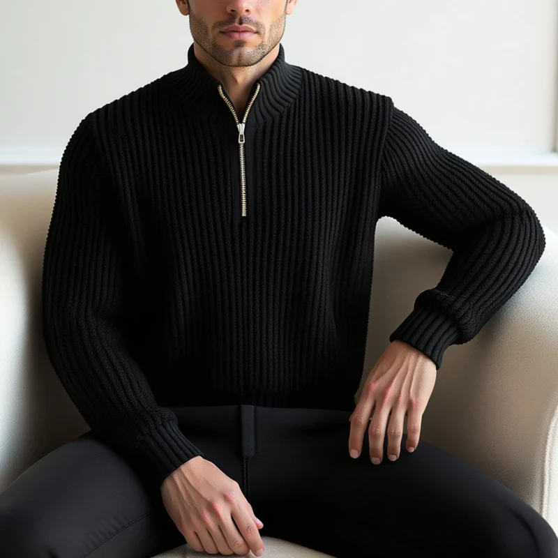 Pullover Mit Geripptem Perkins-Kragen Und Reissverschluss