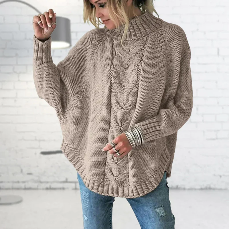 Strick Rollkragenpullover mit Batwing Ärmeln