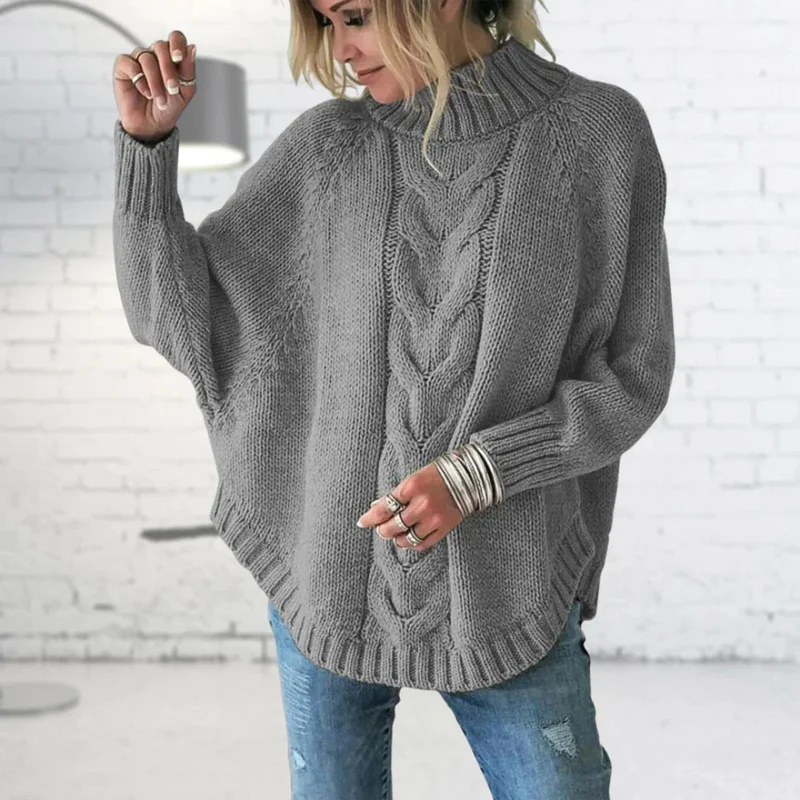 Strick Rollkragenpullover mit Batwing Ärmeln