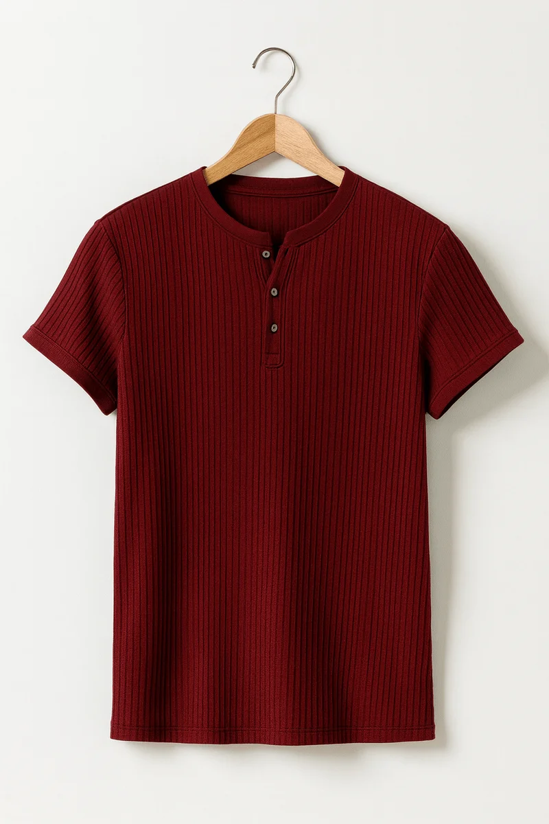 Geripptes Henley Kurzarmhemd