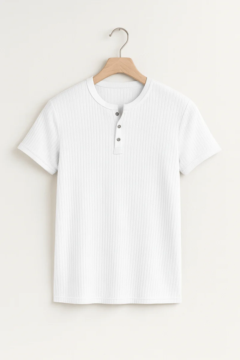 Geripptes Henley Kurzarmhemd