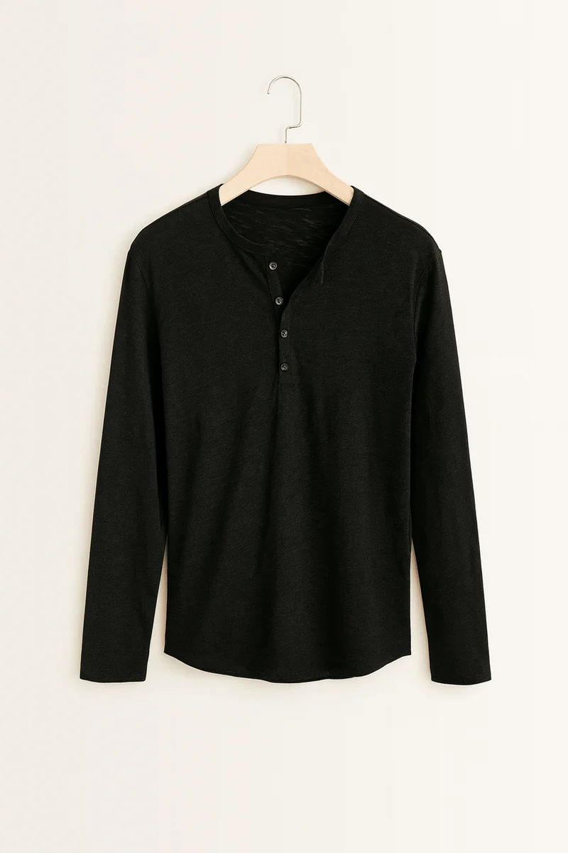 Knopfleisten Langarm Henley Shirt