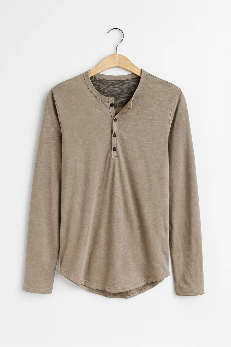 Knopfleisten Langarm Henley Shirt