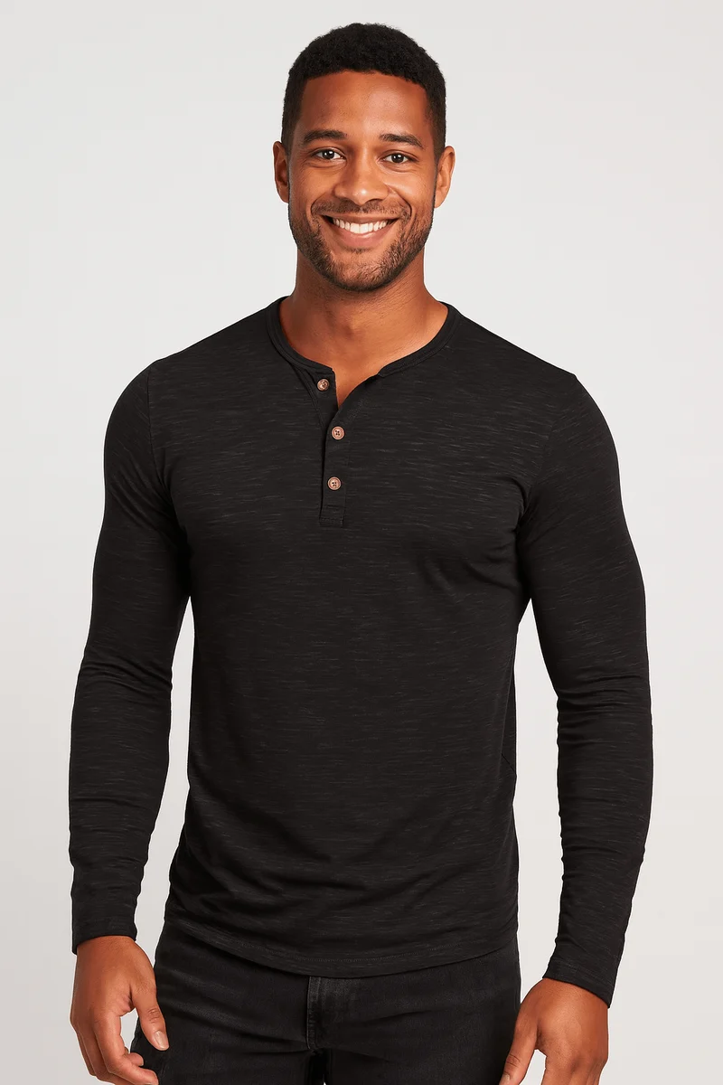 Klassisches Langarm Henley Shirt