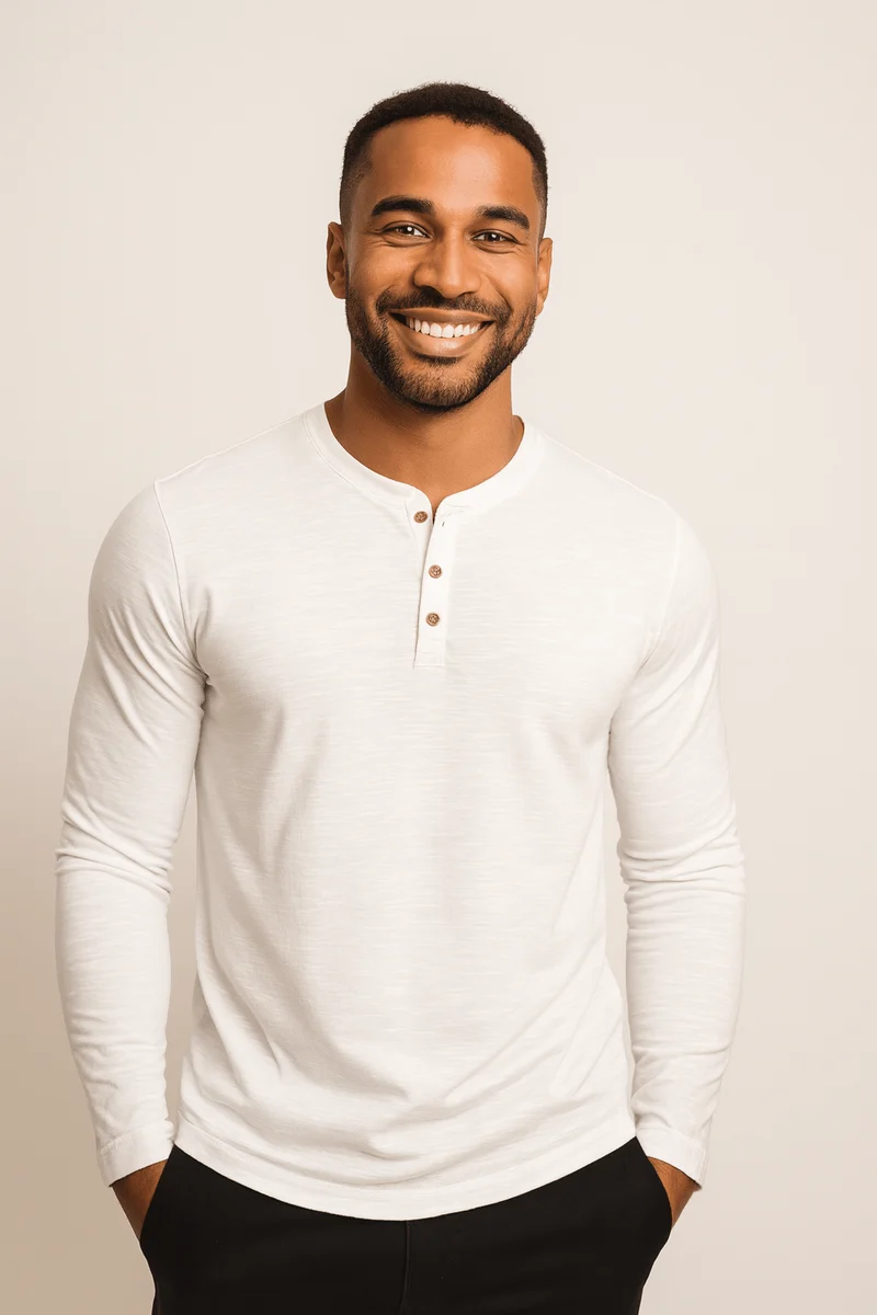 Klassisches Langarm Henley Shirt