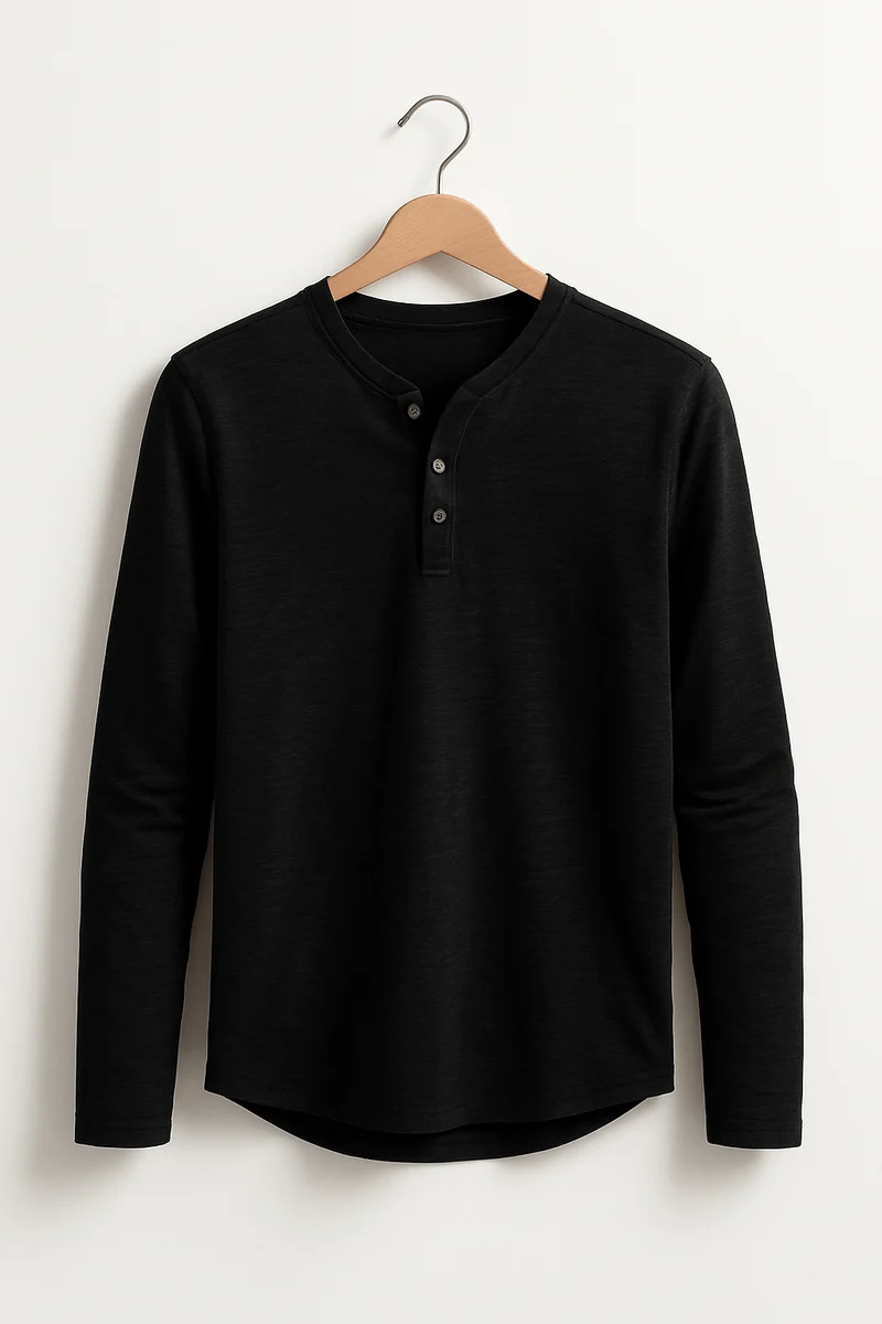 Klassisches Langarm Henley Shirt