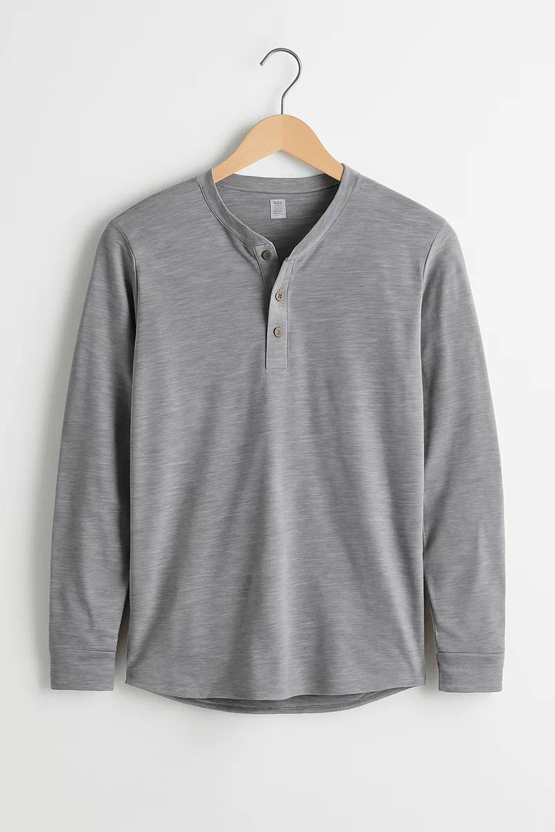 Klassisches Langarm Henley Shirt