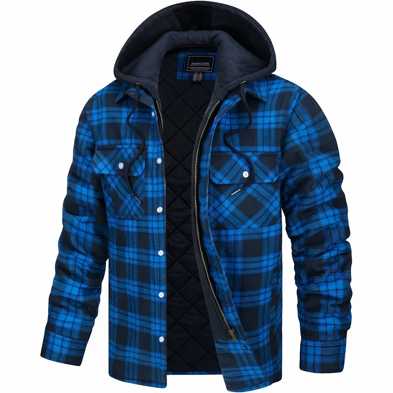 Herren Jacke Kariert Mit Kapuze | Gefüttert Übergangsjacke