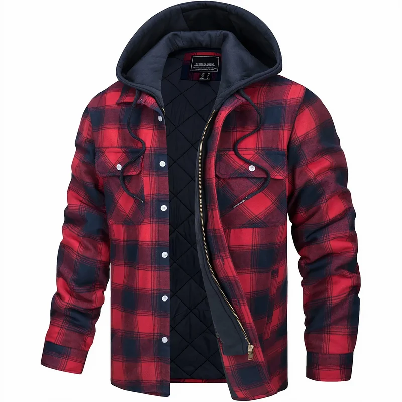 Herren Jacke Kariert Mit Kapuze | Gefüttert Übergangsjacke