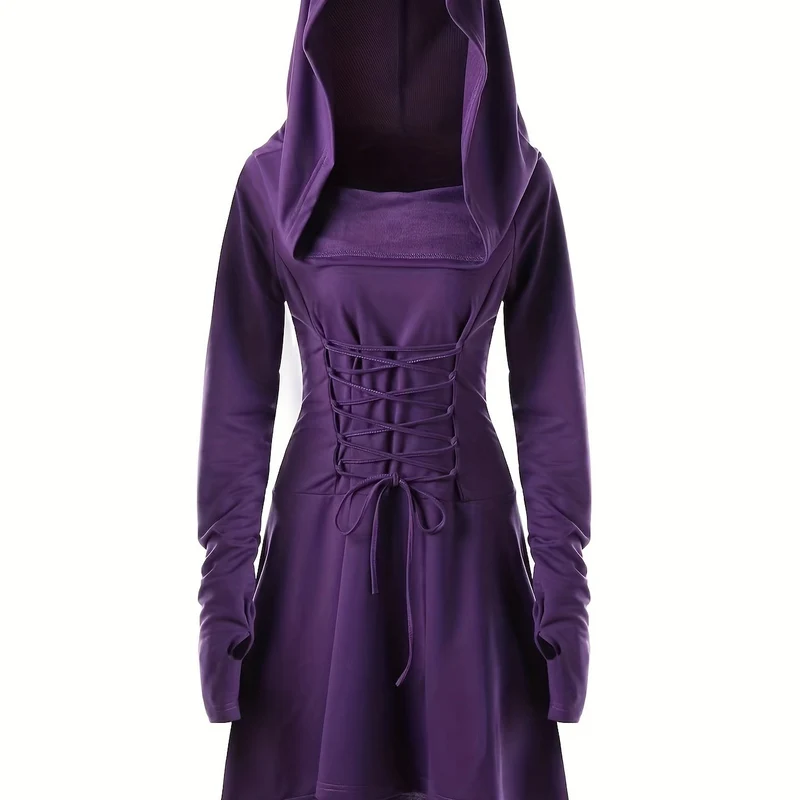 Damen Halloween-Kleid mit Kapuze | Schnürung & Asymmetrischer Saum