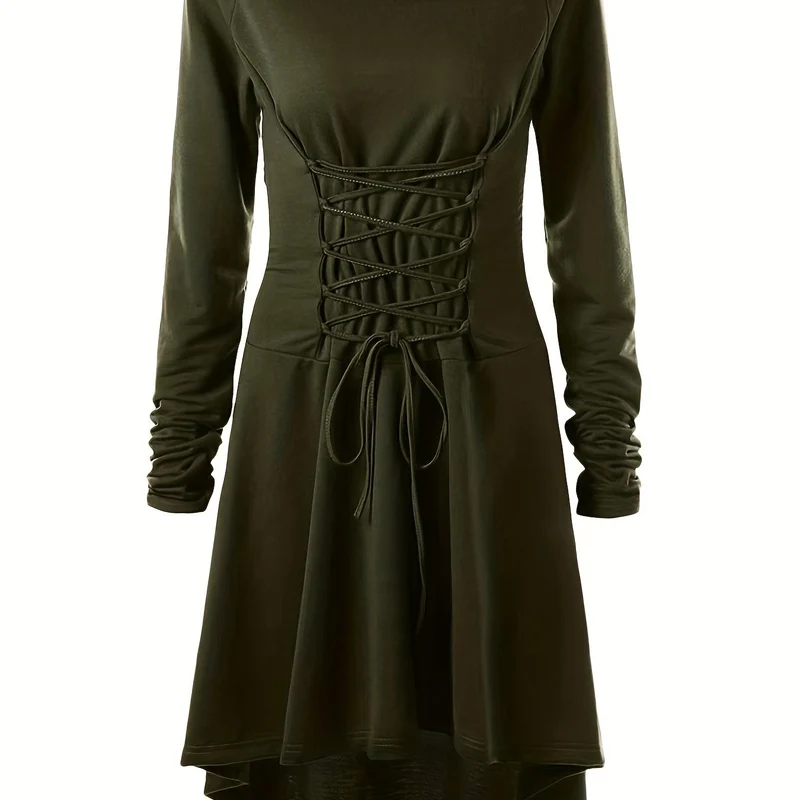 Damen Halloween-Kleid mit Kapuze | Schnürung & Asymmetrischer Saum